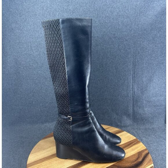 Women Cole Haan Lauralyn Stretch Wedge Boot Mid Calf Black Sz 9B W15655 - Picture 1 of 10